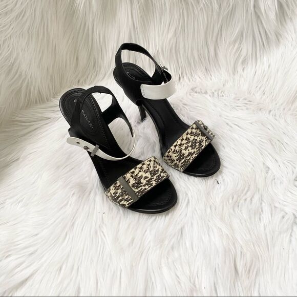 Elie Tahari Black White Snakeskin Heel Sandals 6.5 - Picture 1 of 9